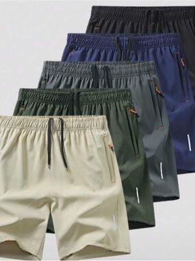 SHEIN Men's Elastic Waist Athletic Shorts - Beige, Green, Gray, Blue, Black